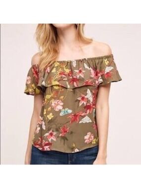 Anthropologie Maeve Off the shoulder Ruffle Top Floral Small